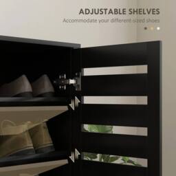 NESTLUNE Shoe Storage Cabinet with Slatted Doors for 15 Pairs of Shoes Black - Size: 100 cm x 15 cm - thumbnail 4