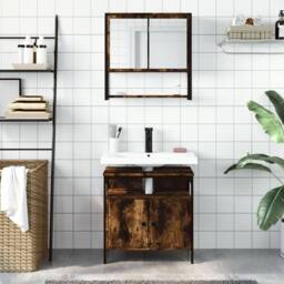 Berkfield Home Durable 2 Piece Bathroom Furniture Set Smoked Oak Engineered Wood in Brown - thumbnail 1