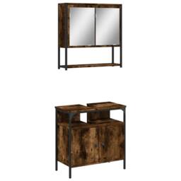 Berkfield Home Durable 2 Piece Bathroom Furniture Set Smoked Oak Engineered Wood in Brown - thumbnail 3