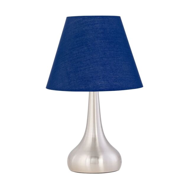 First Choice Lighting Romana - Brushed Chrome Touch Operated Table Lamp with Navy Blue Shade in Silver - image 1
