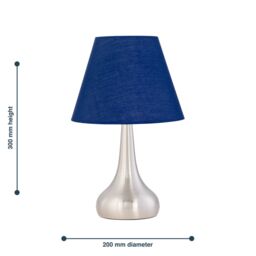 First Choice Lighting Romana - Brushed Chrome Touch Operated Table Lamp with Navy Blue Shade in Silver - thumbnail 4