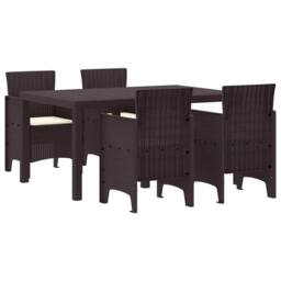 Berkfield Home Stylish 5 Piece Garden Dining Set with Cushions Brown Poly Rattan - thumbnail 3