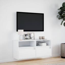 Berkfield Home TV Wall Cabinet with LED Lights White 100x31x45 cm - Size: 100 x 31 x 45 cm - thumbnail 4