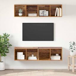 Berkfield Home Wall TV Cabinet 4 pcs Old wood 37 x 37 x 72 cm Engineered wood in Brown - thumbnail 2