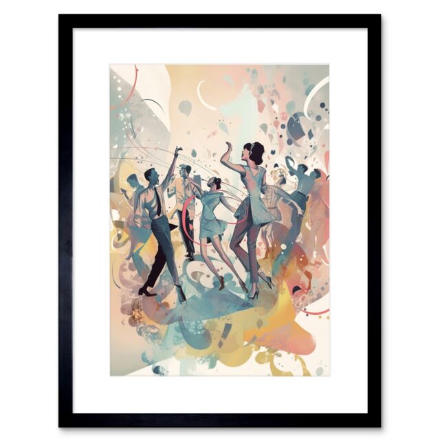 "Artery8 Wall Art Print People Dancing to Music on The Dancefloor Modern Soft Pastel Watercolour Painting Artwork Framed 9X7 Inch - Size: W7"" x H9""" - image 1