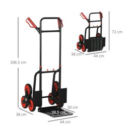 DURHAND Trolley Hand Trucks 6-Wheels Foldable Load Cart Steel, Red in Black - thumbnail 3