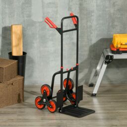 DURHAND Trolley Hand Trucks 6-Wheels Foldable Load Cart Steel, Red in Black