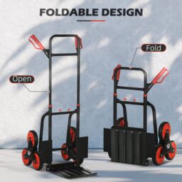 DURHAND Trolley Hand Trucks 6-Wheels Foldable Load Cart Steel, Red in Black - thumbnail 4