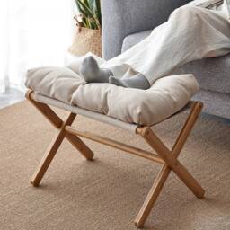 FORGEVIO Footstool Foldable Footrest Stool with Bamboo Leg Soft Pad Beige - thumbnail 3