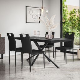 More4Homes Donni Dining Table & Chairs - Black Table Top w Black Legs + Monza Faux Leather Dining Chair Set Of 4