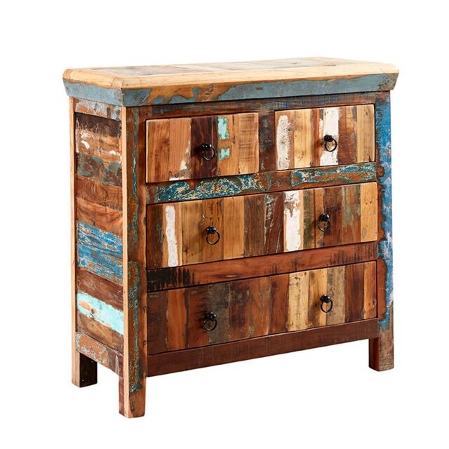 Indian Hub Coastal 4 Drawer Chest - Wood - L40 x W90 x H90 cm in Brown - image 1
