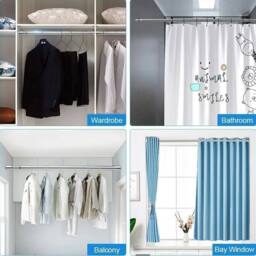 VOGREX 80-150cm Adjustable Stainless Steel Wardrobe Rail UK in Silver - thumbnail 5