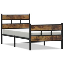 Berkfield Home Metal Bed Frame without Mattress Smoked Oak 90x200 cm in Brown - thumbnail 2