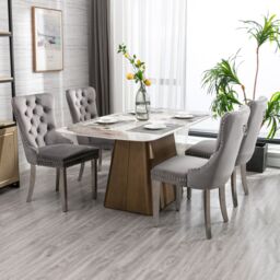 HomeTouch Selma Set of 4 Luxury Velvet Kitchen Dining Chairs with Silver Steel Legs in Grey - Size: 4 Pack - thumbnail 3