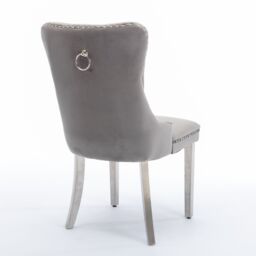HomeTouch Selma Set of 4 Luxury Velvet Kitchen Dining Chairs with Silver Steel Legs in Grey - Size: 4 Pack - thumbnail 7