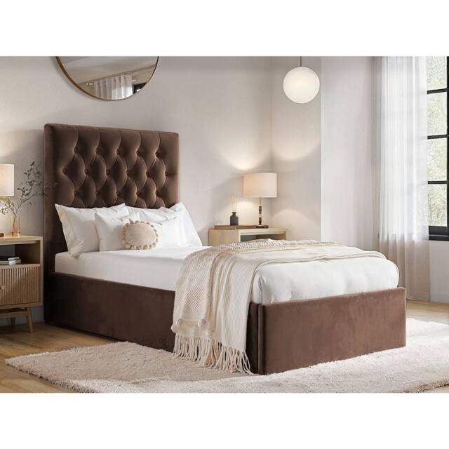 Flair Milan Velvet Single Ottoman Bed in Brown - image 1