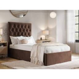 Flair Milan Velvet Single Ottoman Bed in Brown