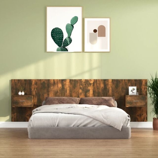 Berkfield Home Bed Headboard with Cabinets Smoked Oak Engineered Wood in Brown - image 1