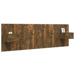 Berkfield Home Bed Headboard with Cabinets Smoked Oak Engineered Wood in Brown - thumbnail 3