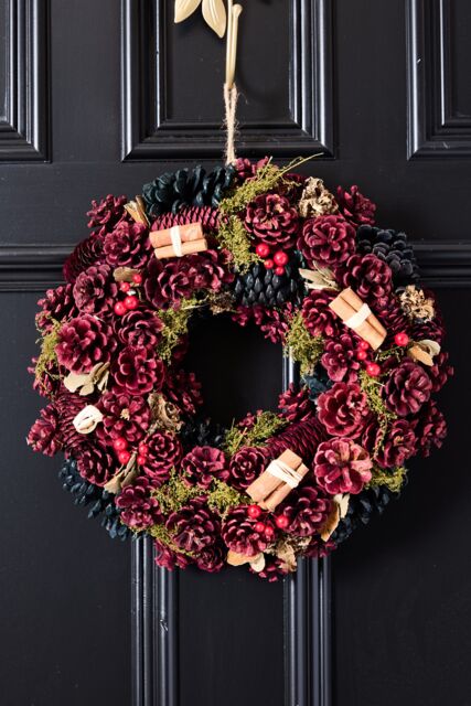 Dibor Cinnamon Pine Festive Xmas Front Door Wreath Christmas Wreath 36cm in Red - image 1