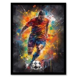 Artery8 Wall Art Print Football Striker Colourful Artwork Boys Bedroom Gift For Him Fan Man Cave Art Framed - Size: A4 - thumbnail 1
