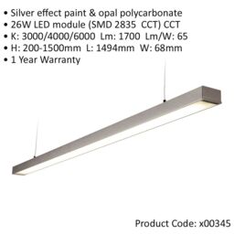 Loops 4 PACK Commercial LED Suspension Light - 1494mm x 68mm - 26W CCT LED Module - thumbnail 2