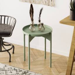 CALICOSY End Table With Round Metal Top, 57 Cm High - COLE in Light Green - thumbnail 2