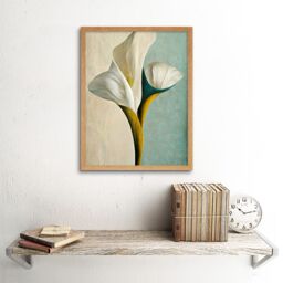 "Artery8 Wall Art Print Cala Lily Lilies Flower Abstract Minimalist Painting Duck Egg Cream Mustard Art Framed in Light Oak - Size: W12"" x H16""" - thumbnail 2