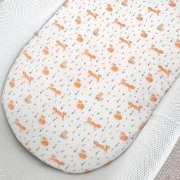 Minky Myles Baby Fitted Moses Basket Sheet. Cotton Fox Nursery Sheet. Crease. Baby Bedding Crib Sheets in White - thumbnail 2