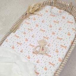 Minky Myles Baby Fitted Moses Basket Sheet. Cotton Fox Nursery Sheet. Crease. Baby Bedding Crib Sheets in White - thumbnail 1