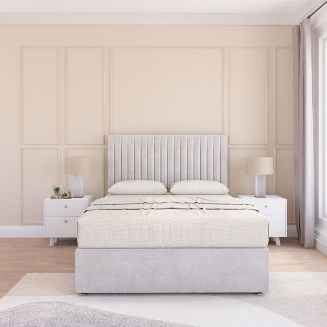 Sloomy Manhattan Plush Velvet Memory Foam Bed Set With No Drawers, Mattress & Headboard in Silver - Size: Double - image 1