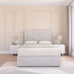 Sloomy Manhattan Plush Velvet Memory Foam Bed Set With No Drawers, Mattress & Headboard in Silver - Size: Double - thumbnail 1