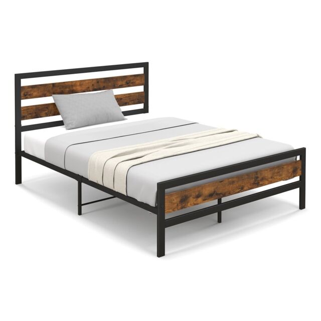Costway Metal Bed Frame Double Bed Industrial Platform Bed with Headboard & Footboard in Black - image 1