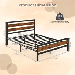 Costway Metal Bed Frame Double Bed Industrial Platform Bed with Headboard & Footboard in Black - thumbnail 2
