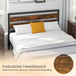 Costway Metal Bed Frame Double Bed Industrial Platform Bed with Headboard & Footboard in Black - thumbnail 6
