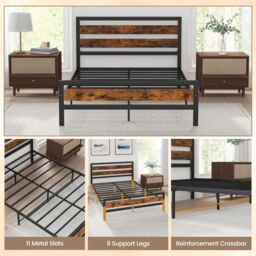 Costway Metal Bed Frame Double Bed Industrial Platform Bed with Headboard & Footboard in Black - thumbnail 4