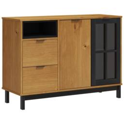 Berkfield Home Sideboard with Glass Door FLAM 110x40x80 cm Solid Wood Pine in Brown - Size: 110 x 40 x 80 cm - thumbnail 2