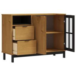 Berkfield Home Sideboard with Glass Door FLAM 110x40x80 cm Solid Wood Pine in Brown - Size: 110 x 40 x 80 cm - thumbnail 4