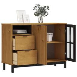 Berkfield Home Sideboard with Glass Door FLAM 110x40x80 cm Solid Wood Pine in Brown - Size: 110 x 40 x 80 cm - thumbnail 3