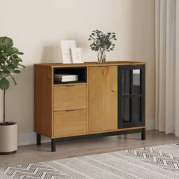 Berkfield Home Sideboard with Glass Door FLAM 110x40x80 cm Solid Wood Pine in Brown - Size: 110 x 40 x 80 cm - thumbnail 1
