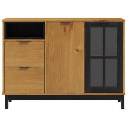 Berkfield Home Sideboard with Glass Door FLAM 110x40x80 cm Solid Wood Pine in Brown - Size: 110 x 40 x 80 cm - thumbnail 5