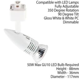 Loops Adjustable Ceiling Track Spotlight Gloss White Single 7W GU10 Lamp Downlight - thumbnail 2