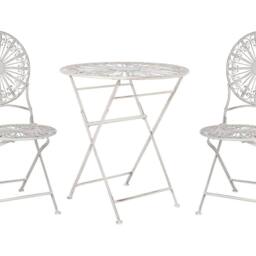 Wyld and Coco White Iron Foldable Bistro Set - Round Table and 2 Chairs - thumbnail 2