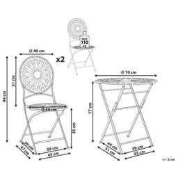Wyld and Coco White Iron Foldable Bistro Set - Round Table and 2 Chairs - thumbnail 4