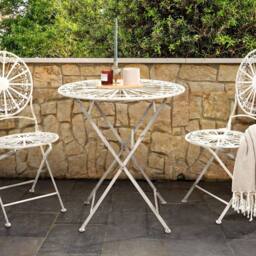 Wyld and Coco White Iron Foldable Bistro Set - Round Table and 2 Chairs - thumbnail 1