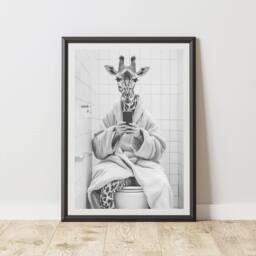 60 SECOND MAKEOVER Giraffe On Toilet Phone Quirky Animal Print - Size: A4 - thumbnail 1