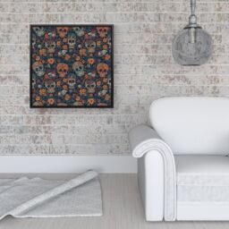 "Warren Reed - Designer Dia De Los Muertos Skulls Framed Canvas in Black - Size: W30"" x H30""" - thumbnail 2