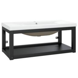 Berkfield Home Elegant Bathroom Washbasin Frame with Built-in Basin Black Iron - thumbnail 3