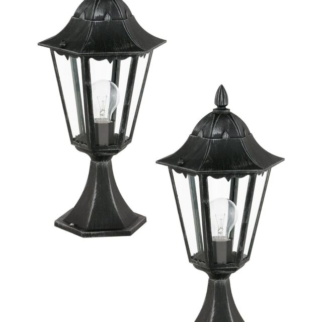 Loops 2 PACK IP44 Outdoor Pedestal Light Black & Silver Patina Lantern 1x 60W E27 - image 1