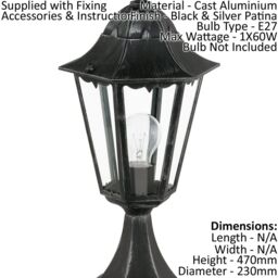 Loops 2 PACK IP44 Outdoor Pedestal Light Black & Silver Patina Lantern 1x 60W E27 - thumbnail 2